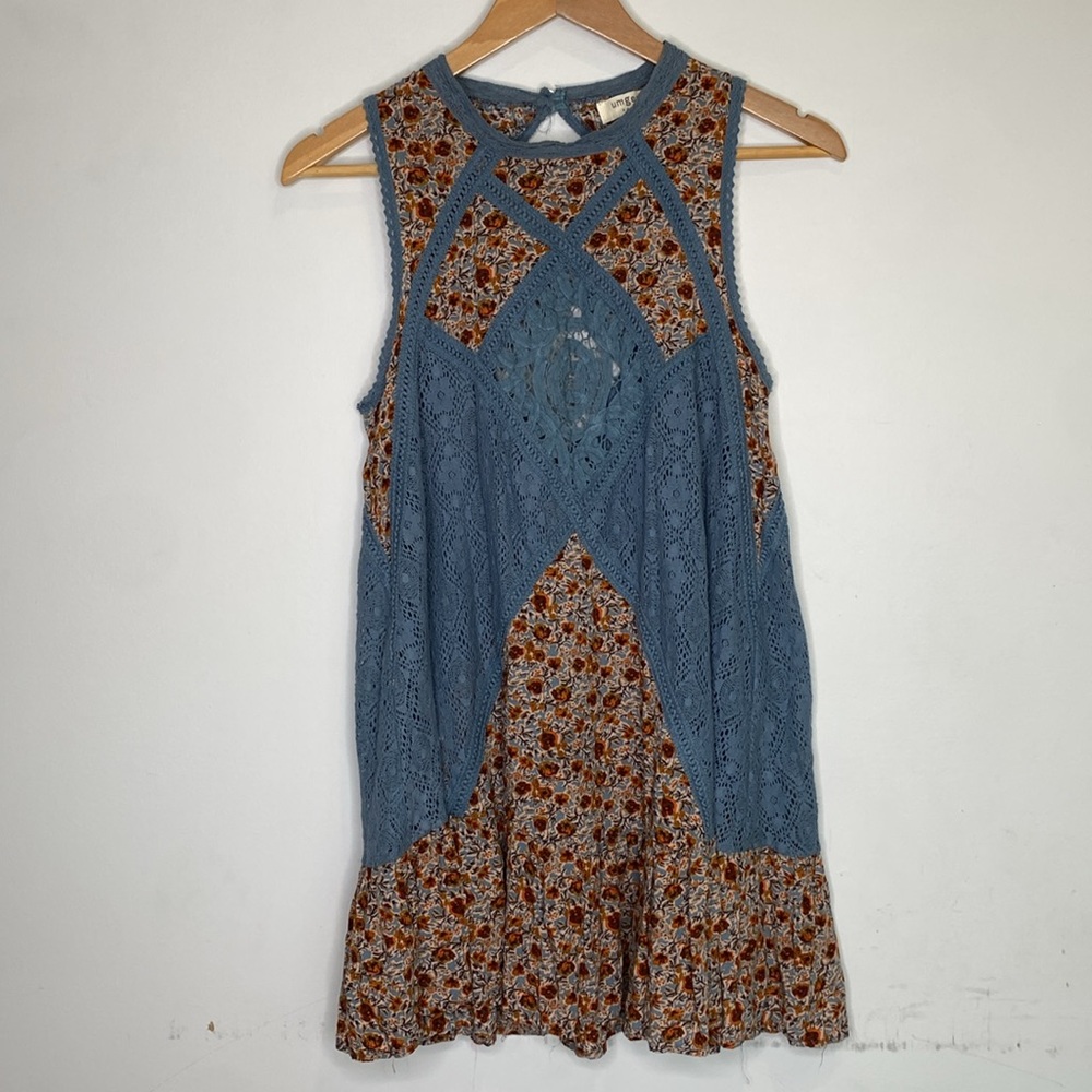 Umber Sleeveless Crochet Floral Dress: Size Small
